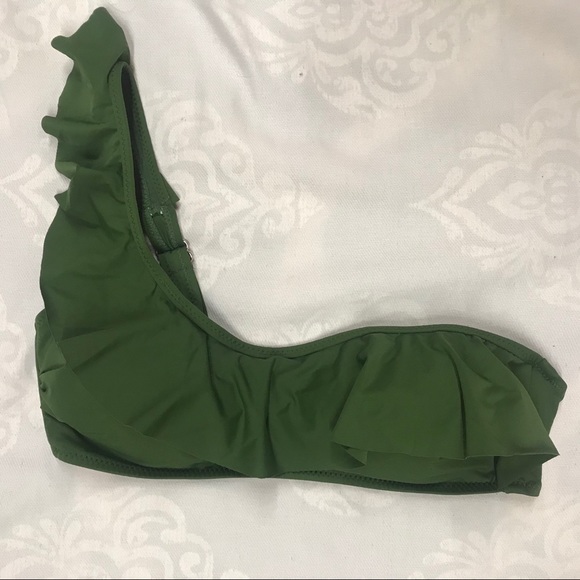 Green Bikini Two-Piece Ruffled One Shoulder Large - Picture 4 of 10